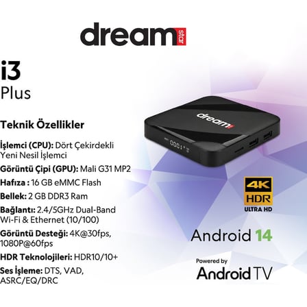 Dreamstar I3 Plus Android Tv Box | Android 14 | Ses Komut Desteği | 6k Ultra Hd