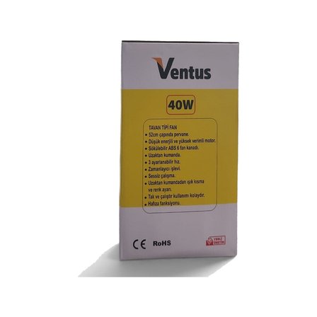 Ventus Sessiz Çalışma 6 Kanat ve Işıklı Uzaktan Kumandalı Tavan Tipi Vantilatör-Tavan Fanı 40W