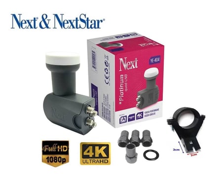 Next 4'Lü Dört Çıkışlı Lnb 4K Full Hd+Lnb Kelepçesi+4 Adet Contalı Konnektör