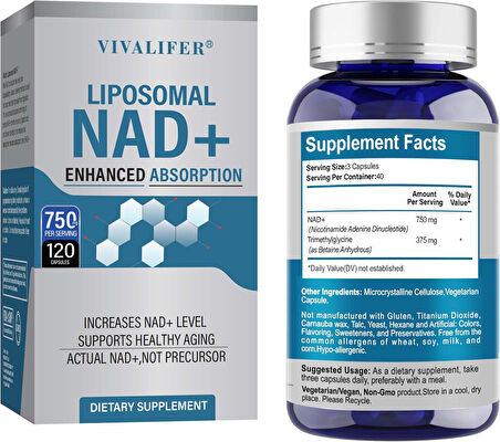 NAD+ & Resveratrol 750 mg  120 Capsules. usa menşei