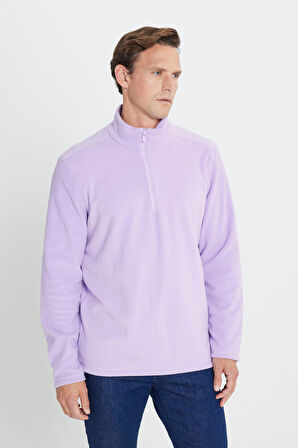 Erkek Lila Anti-Pilling Tüylenme Yapmayan Standart Fit Dik Yaka Polar Sweatshirt