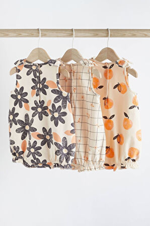 Next Baby % 100 Pamuklu Turuncu Çiçek 3’lü Romper Set
