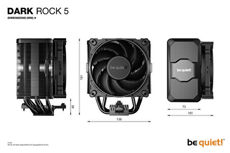 be quiet! Dark Rock 5 Intel/AMD Uyumlu 161mm Yükseklik 210W TDP Kule Tipi İşlemci Soğutucu (BK035)