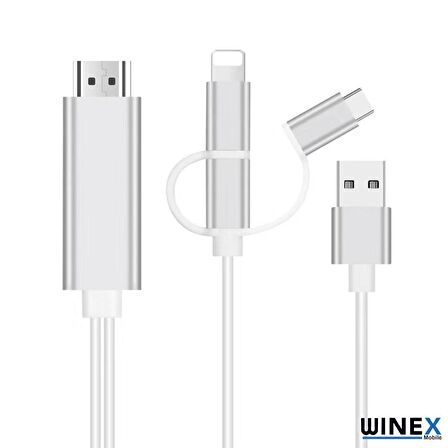Winex 3in1 Arsky Micro, Type-C, Lightning to 4K Hdmi Hdtv Dönüştürücü