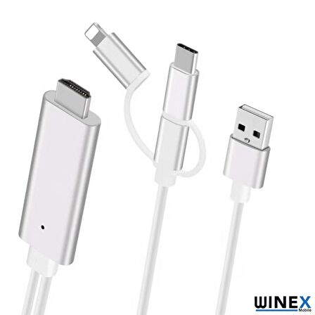 Winex 3in1 Arsky Micro, Type-C, Lightning to 4K Hdmi Hdtv Dönüştürücü