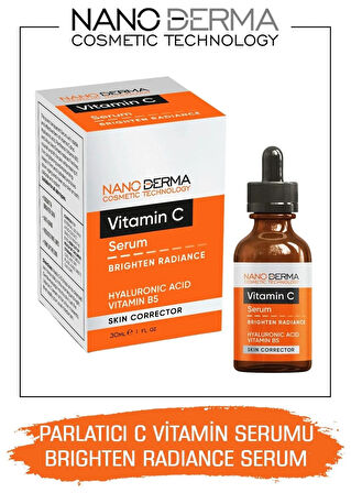 Nanoderma C Vitamin Serumu Parlatıcı Aydınlatıcı Hyaluronik Asit Vitamin B5 Serum Brighten Radiance Serum 30ML