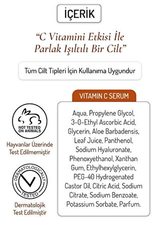 Nanoderma C Vitamin Serumu Parlatıcı Aydınlatıcı Hyaluronik Asit Vitamin B5 Serum Brighten Radiance Serum 30ML