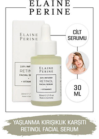 Elaine Perine %2 Retinol Serum Kırışıklık Önleyici Yaşlanma Karşıtı Aydınlatıcı Yenileyici Cilt Serumu 30ML