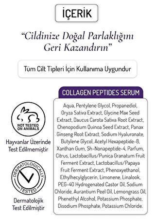 Nanoderma Kolajen Peptit Serumu Elastikiyet Artırıcı Kırışıklık Yaşlanma Karşıtı Collagen Peptides Serum 30ML