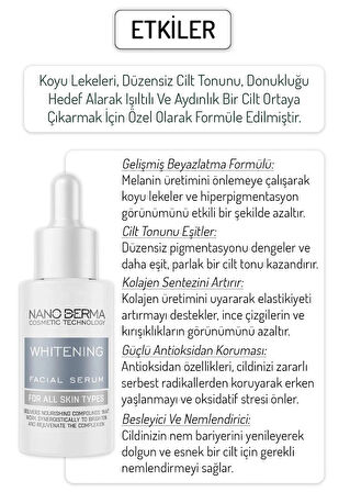 Nanoderma Yüz Beyazlatıcı Serum Aydınlatıcı Koyu Leke Karşıtı Cilt Tonu Eşitleyici Serum Whitening Serum 30ml