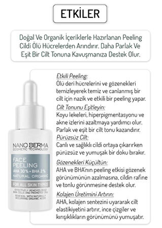 Nanoderma Face Peeling %30 Aha %2 Bha Cilt Tonu Eşitleyici Leke Karşıtı Yenileyici Kırmızı Peeling Serum 30ML