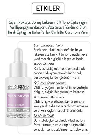 Nanoderma Siyah Nokta Serum Cilt Tonu Eşitleyici Leke Sivilce Gözenek Melanin Karşıtı Discoloration Serum 30ML