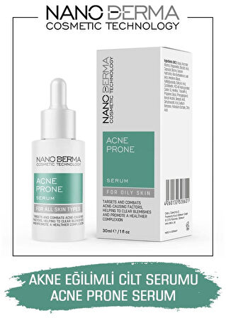 Nanoderma Akne Eğilimli Cilt Serum Sivilce Akne Karşıtı Gözenek Sıkılaştırıcı Arındırıcı Acne Prone Serum 30ML