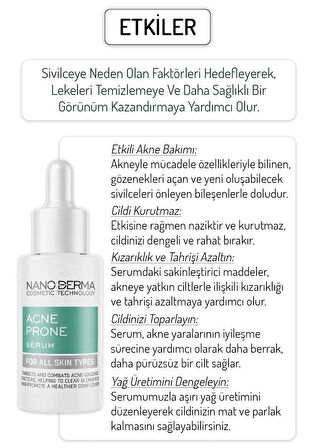 Nanoderma Akne Eğilimli Cilt Serum Sivilce Akne Karşıtı Gözenek Sıkılaştırıcı Arındırıcı Acne Prone Serum 30ML
