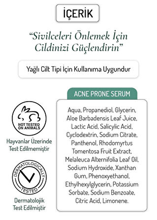 Nanoderma Akne Eğilimli Cilt Serum Sivilce Akne Karşıtı Gözenek Sıkılaştırıcı Arındırıcı Acne Prone Serum 30ML