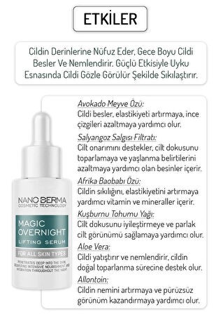 Nanoderma Gece Boyu Etkili Lifting Serumu Cilt Germe Sıkılaştırıcı Yaşlanma Karşıtı Magic Overnight Serum 30ML