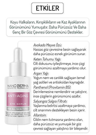 Nanoderma Yaşlanma Karşıtı Serum Göz Çevresi Göz Altı Serumu Kırışıklık Kaz Ayakları Anti-Aging Eye Serum 10ML