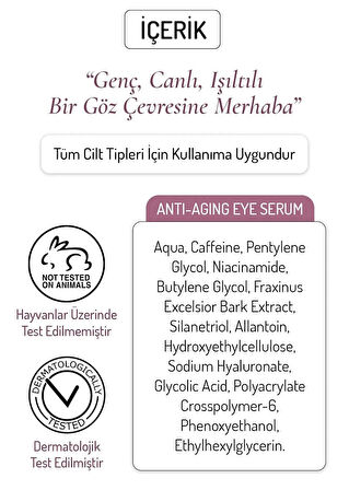 Nanoderma Yaşlanma Karşıtı Serum Göz Çevresi Göz Altı Serumu Kırışıklık Kaz Ayakları Anti-Aging Eye Serum 10ML