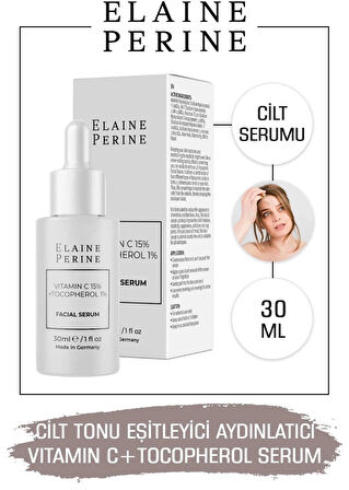 Elaine Perine %15 C Vitamini + %1 E Vitamini Serumu Cilt Tonu Eşitleyici Aydınlatıcı Kolajen Artırıcı Serum 30ML
