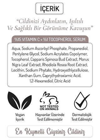 Elaine Perine %15 C Vitamini + %1 E Vitamini Serumu Cilt Tonu Eşitleyici Aydınlatıcı Kolajen Artırıcı Serum 30ML