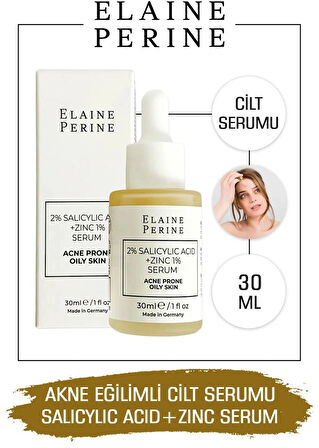 Elaine Perine Eğilimli Cilt Serumu Sebum Gözenek Siyah Nokta Karşıtı %2 Salisilik Asit + %1 Çinko Serum 30ML