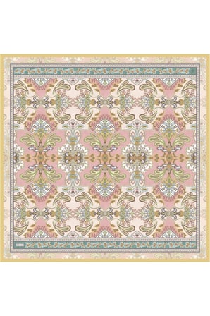 Belli Sarı Etnik Desen %100 Twill İpek Eşarp 4304 - 32