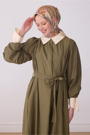 Belli Sarı Etnik Desen %100 Twill İpek Eşarp 4304 - 32