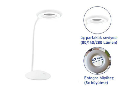 Wenko LED Masa Lambası 8x Büyüteç, Beyaz, 24 LED'li Lamba