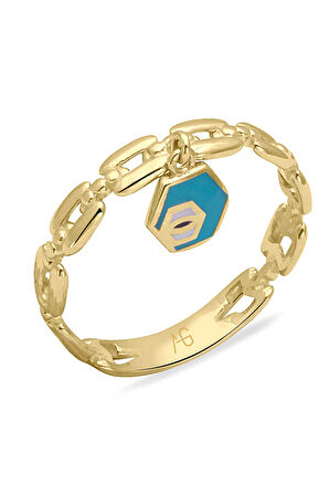 Sarı Altın Altın Zincir Tasarımlı Nazar Yüzük