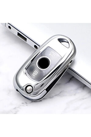 Opel Corsa E Sustalı Tip Anahtar Koruma Kılıfı Gümüş Renk