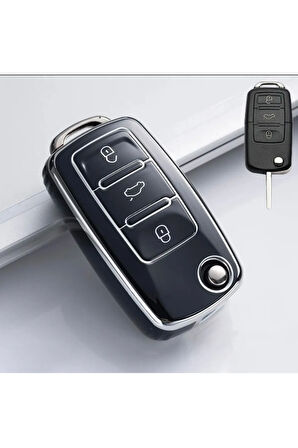 Golf 5 Parlak Sustalı Anahtar Kılıfı Kalite Siyah Gümüş