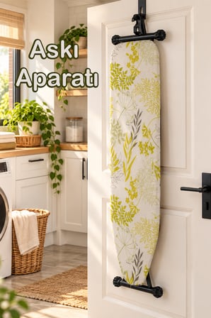 Porsima 10089 Katlanabilir Ütü Masası 33x110 Cm Beyaz Sarı - Kapı Arkası Askı Aparatlı Tabla