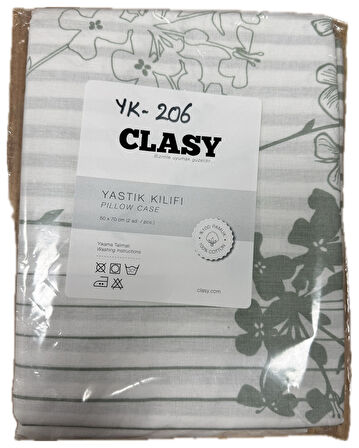 Clasy Ranforce 2 Adet Yastık Kılıfı Çizgili Yeşil Çiçekli 