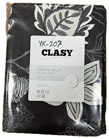 Clasy Ranforce 2 Adet Yastık Kılıfı Beyaz Çiçekli Siyah