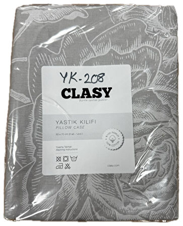 Clasy Ranforce 2 Adet Yastık Kılıfı Çiçekli Gri