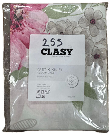 Clasy %100 Pamuk 2 Adet Yastık Kılıfı Çiçekli Beyaz