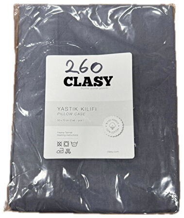 Clasy Ranforce %100 Pamuk 2 Adet Yastık Kılıfı Düz Antrasit Mavi