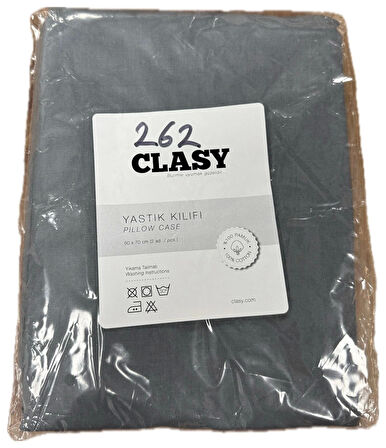 Clasy Ranforce %100 Pamuk 2 Adet Yastık Kılıfı Düz Antrasit Gri