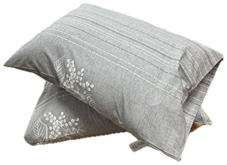 Clasy Ranforce %100 Pamuk 2 Adet Yastık Kılıfı Çiçekli Gri