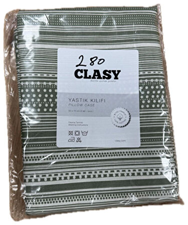 Clasy Ranforce %100 Pamuk 2 Adet Yastık Kılıfı Çizgili Desen Yeşil