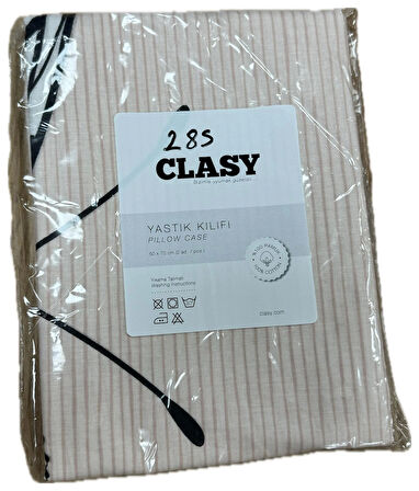 Clasy Ranforce %100 Pamuk 2 Adet Yastık Kılıfı Kelebek Desenli Pudra