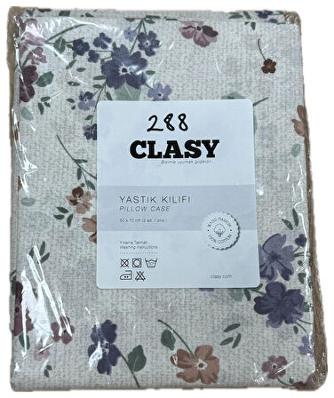 Clasy Ranforce %100 Pamuk 2 Adet Yastık Kılıfı Çiçek Desenli Krem