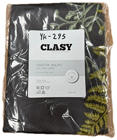 Clasy Ranforce %100 Pamuk 2 Adet Yastık Kılıfı Yaprak Desenli Siyah-Sarı