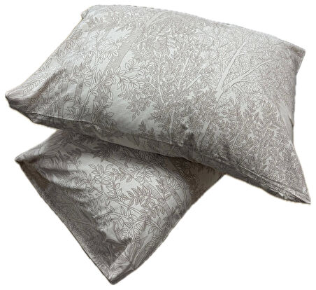 Clasy Ranforce %100 Pamuk 2 Adet Yastık Kılıfı Yaprak Desenli Bej