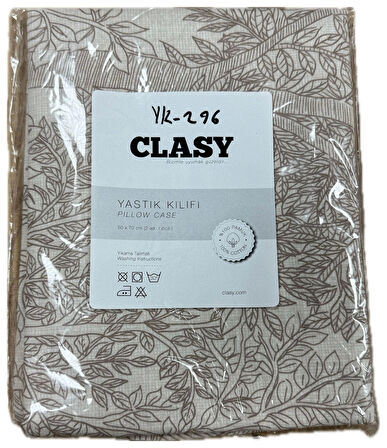 Clasy Ranforce %100 Pamuk 2 Adet Yastık Kılıfı Yaprak Desenli Bej