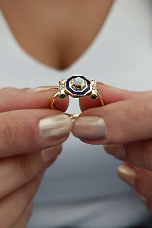 Sarı Altın Mineli Opal Taşlı Tasarım Yüzük