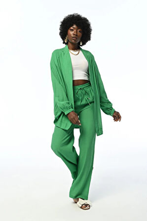 KADIN RAHAT KALIP BOL PAÇA  BELİ LASTİKLİ DÜZ RENK PANTOLON