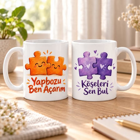 Yapboz Molası 2'li Porselen Kupa Seti - MODEL 590