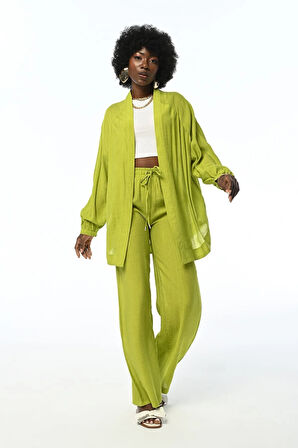 KADIN RAHAT KALIP BOL PAÇA  BELİ LASTİKLİ DÜZ RENK PANTOLON