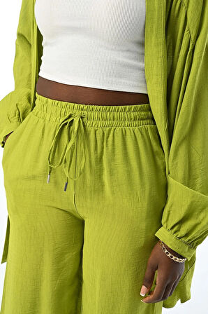 KADIN RAHAT KALIP BOL PAÇA  BELİ LASTİKLİ DÜZ RENK PANTOLON